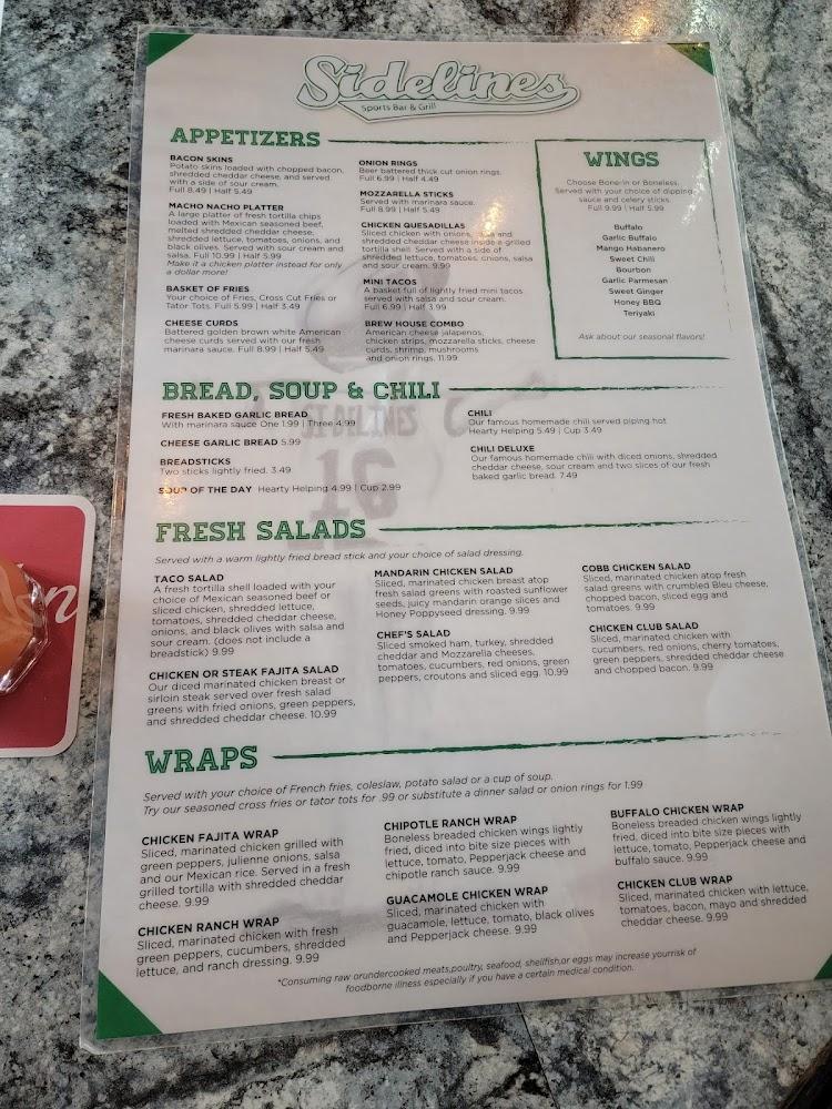 Sidelines Sports Grill Ltd Menu image 2
